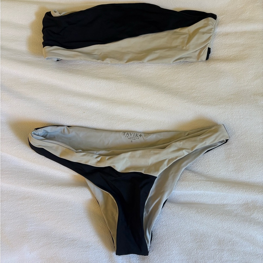 Tavik Two-Piece Bikini in Black and Beige